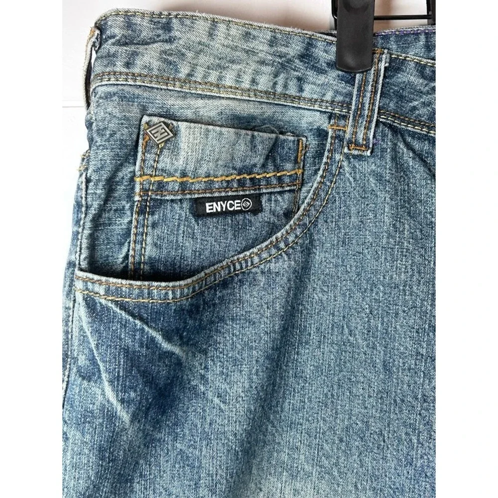 Enyce Sean Combs Co Mens Baggy Denim Shorts Blue Embroidered Y2K Streetwear sz44